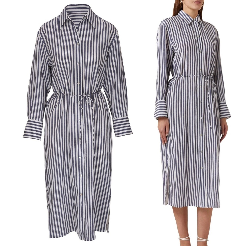VINCE Coastal Stripe Shirt Dress in Coastal Blue / Optic White Size Medium M